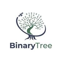 Digital Binary Code Satellite Oak Tree Nature Circle Line Logo Template vector