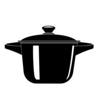 Silhouette of a closed pan in the style of a black and white illustration, a deep frying pan as a cooking tool and one of the kitchen utensils. vector