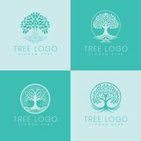 Four unique logo designs featuring trees, each embodying elegance and nature's resilience. Perfect for eco-friendly brands and outdoor enthusiasts seeking a distinctive visual identity. vector