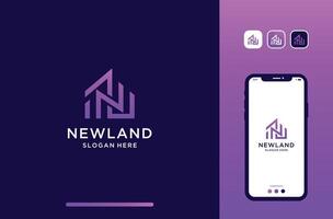 N logo design combine with house element. vector