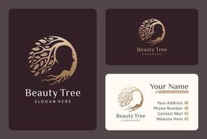 tree of life logo design blends with beautiful face negative space. vector