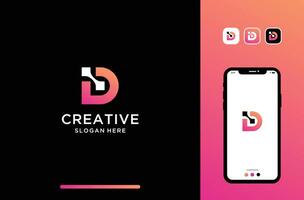 initial or letter d logo design combine with data conection shape. vector