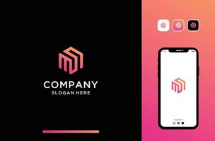 illustration of letter or initial ms logo design in hexagon shape. vector