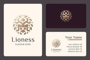 lion leaf logo design with business card template in a golden color. vector