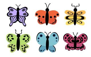 Butterflies set. Different abstract ornament design wings. Insect colorful collection. illustration isolated on white background. vector