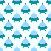 Alien spaceship, spacecrafts and UFO Seamless Pattern. Cosmic ship in form saucer for transportation. Children design. cartoon flat illustration. vector