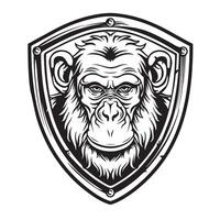 Monkey on Shield sketch . vector