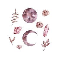 Watercolor boho moon set vector
