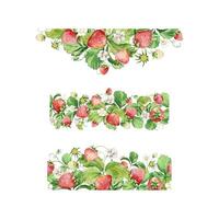 Frame with watercolor straberries and leaves vector