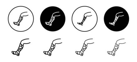 Broken leg in a plaster icon set collection. Broken leg in a plaster Outline flat Icon. vector