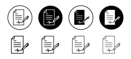 Signature in documents icon set collection. Signature in documents Outline flat Icon. vector