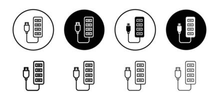 USB hub icon set collection. USB hub Outline flat Icon. vector