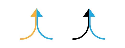 Two arrows merging into one icon set collection. Two arrows merging into one Outline flat Icon. vector