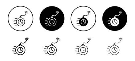 Time bomb with clock icon set collection. Time bomb with clock Outline flat Icon. vector