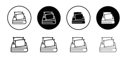 Bed linen set with pillows icon. sleeping cushion with soft fabric sheet symbol. vector