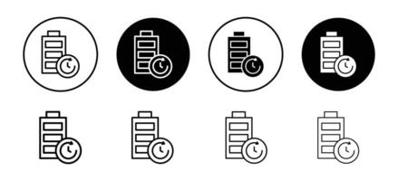Battery time to charge full level in less time period icon. recharge low cell fast with clock symbol vector