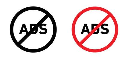 Ad blocker for web or social media advertisement icon. ads not allowed for marketing online set. anti ads free platform symbol vector