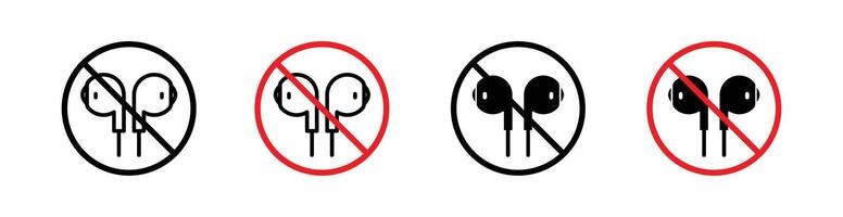 Do not use earphone for music listening icon. no ear buds use is allowed to play sound or wireless audio device symbol vector