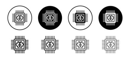 Intelligent system micro chip icon. artificial intelligence or ai processor circuit with computing power set. vector