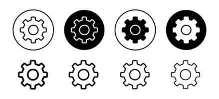 Settings cogwheel icon or machine work in progress sign with cog wheel and gear logo. mechanical motion or technical rotation of industrial process set vector