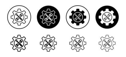 Technical setup or mechanical support icon. industrial work progress with wrench for maintenance symbol. vector