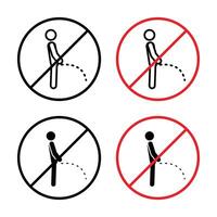 This ban piss sign prohibits urinating in public places, featuring a warning symbol, red pictogram, and caution label for restricted restroom use. vector