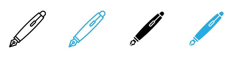 Fountain pen icon set illustrating classic writing instruments, ideal for office and academic graphics. vector