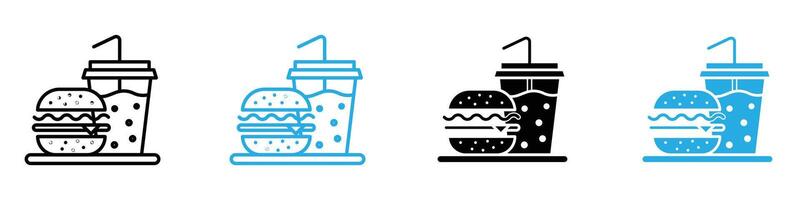 Hamburger and soft drink cup icon set collection for web vector