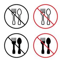 The no eating sign restricts food consumption in designated areas, with a clear prohibition symbol, icon, and warning label. vector