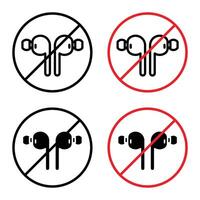 No Earbuds Allowed Sign for Safety Regulations and Noise Control vector