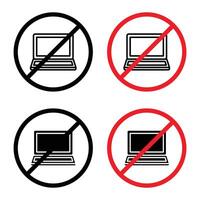 No laptop use sign indicating restriction on using laptops in this zone vector