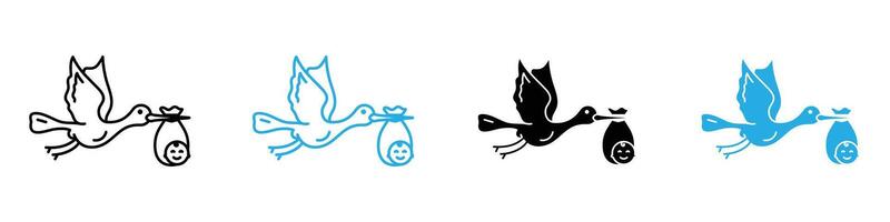 Stork with baby icon set collection for web vector