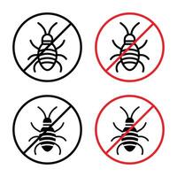Prevent insect infestations with this stop insect sign, featuring a prohibition symbol, icon, and warning label for pest control. vector
