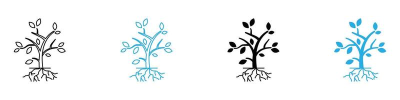 Tree with roots and leaves icon set collection for web vector