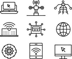 set of technology icon line art style. technology, digital, background, business, network, data, abstract, futuristic, information vector