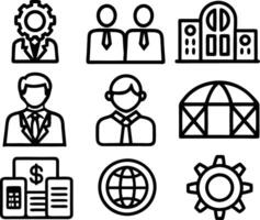 set of business icon line art illustration. idea, contact, target, organization, community, network, technology, businessman vector