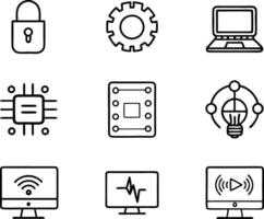 set of technology icon line art style. technology, digital, background, business, network, data, abstract, futuristic, information vector