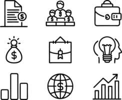 set of business icon line art illustration. idea, contact, target, organization, community, network, technology, businessman vector