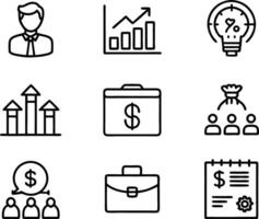 set of business icon line art illustration. idea, contact, target, organization, community, network, technology, businessman vector