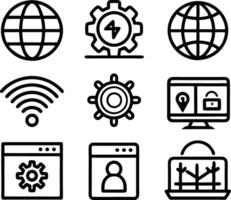 set of technology icon line art style. technology, digital, background, business, network, data, abstract, futuristic, information vector