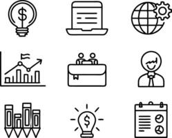 set of business icon line art illustration. idea, contact, target, organization, community, network, technology, businessman vector