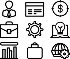 set of business icon line art illustration. idea, contact, target, organization, community, network, technology, businessman vector