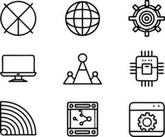 set of technology icon line art style. technology, digital, background, business, network, data, abstract, futuristic, information vector