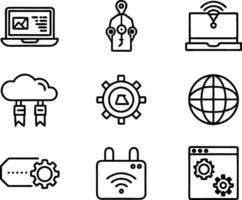 set of technology icon line art style. technology, digital, background, business, network, data, abstract, futuristic, information vector