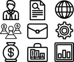 set of business icon line art illustration. idea, contact, target, organization, community, network, technology, businessman vector