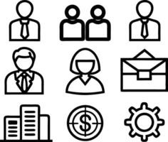 set of business icon line art illustration. idea, contact, target, organization, community, network, technology, businessman vector