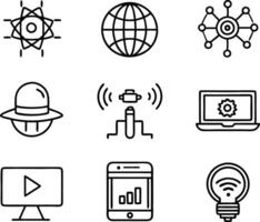 set of technology icon line art style. technology, digital, background, business, network, data, abstract, futuristic, information vector