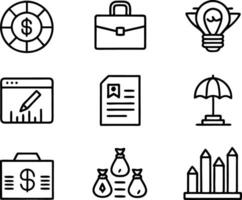 set of business icon line art illustration. idea, contact, target, organization, community, network, technology, businessman vector