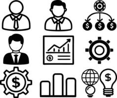 set of business icon line art illustration. idea, contact, target, organization, community, network, technology, businessman vector