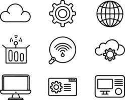 set of technology icon line art style. technology, digital, background, business, network, data, abstract, futuristic, information vector